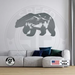 Speed Fabrication Bear Silhouette With Mountain Scene Metal Sign