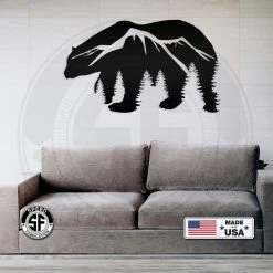 Speed Fabrication Bear Silhouette With Mountain Scene Metal Sign Hunting & Fishing Metal Signs