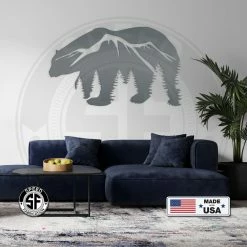 Speed Fabrication Bear Silhouette With Mountain Scene Metal Sign Hunting & Fishing Metal Signs