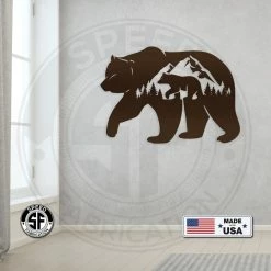 Speed Fabrication Bear Silhouetts With Mountain Scene Metal Sign