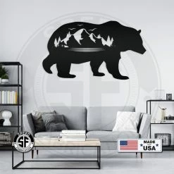 Speed Fabrication Hunting & Fishing Metal Signs Bear Silhouette With Mountain Scene Metal Sign