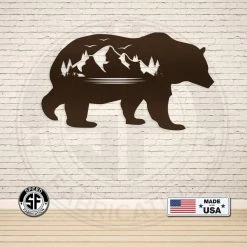 Speed Fabrication Hunting & Fishing Metal Signs Bear Silhouette With Mountain Scene Metal Sign