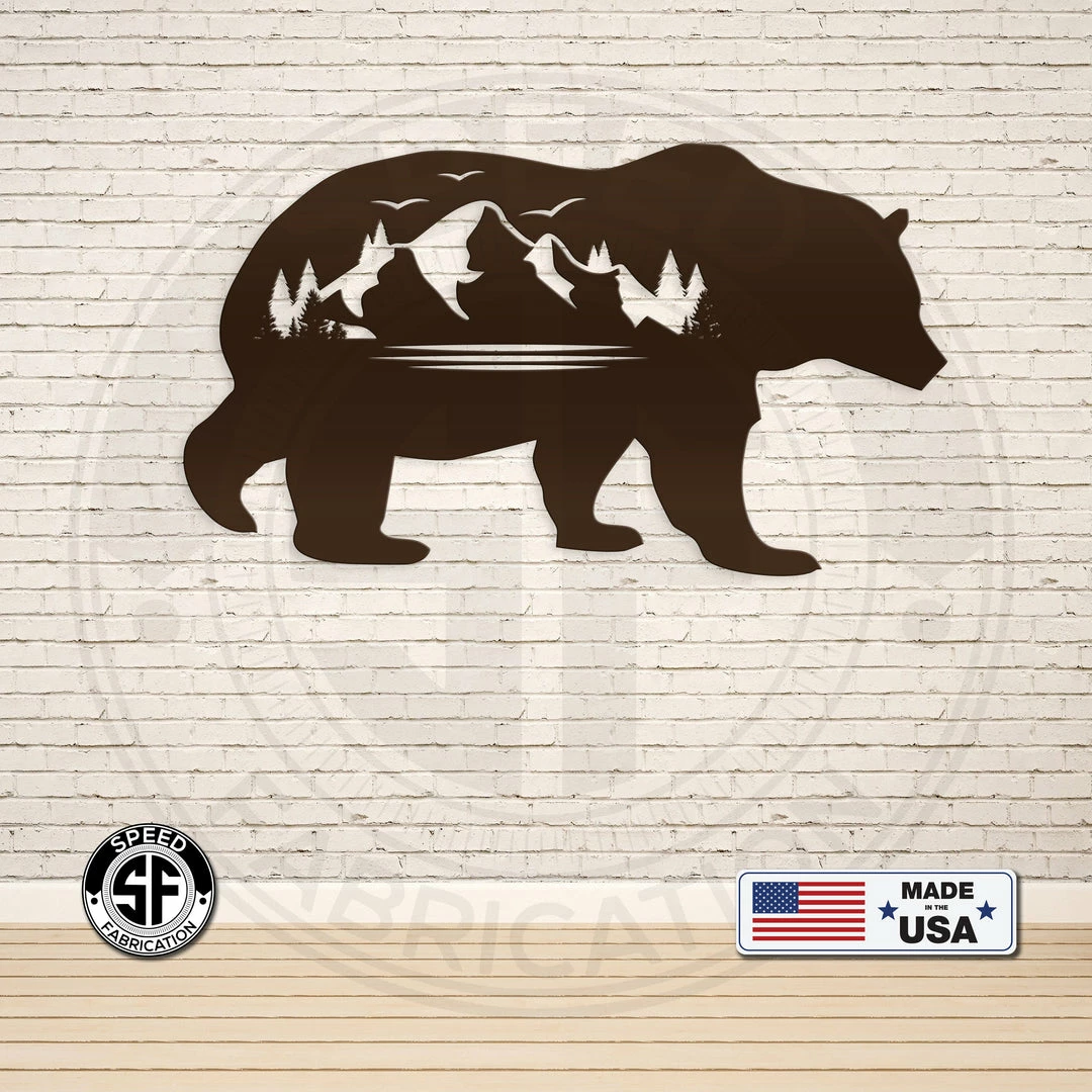 Speed Fabrication Hunting & Fishing Metal Signs Bear Silhouette With Mountain Scene Metal Sign