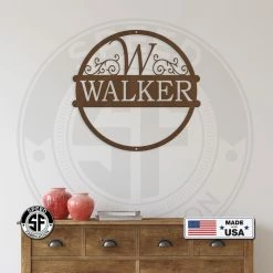 Speed Fabrication Personalized Round Scroll Monogram Metal Sign Monograms
