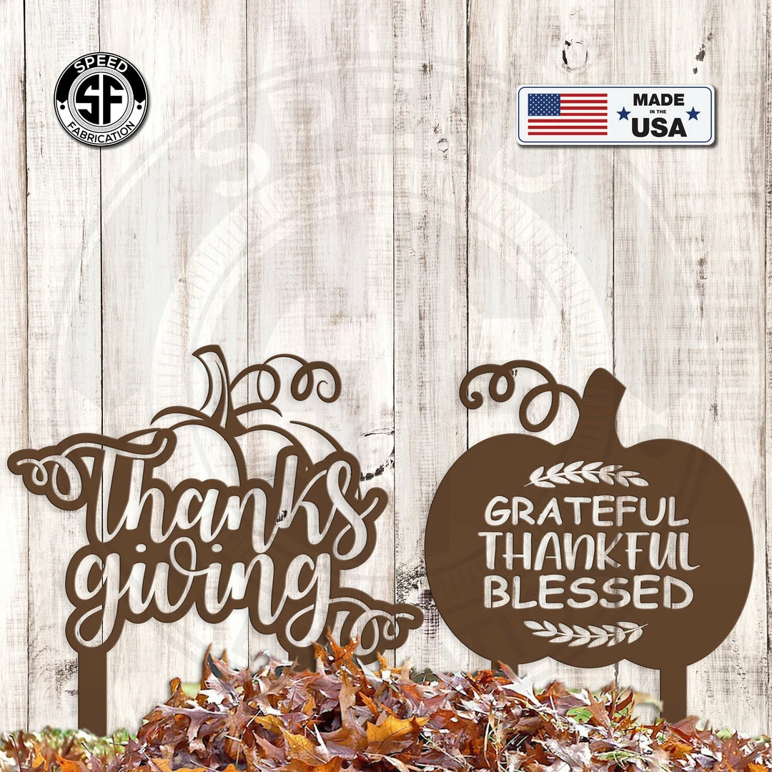 Speed Fabrication Fall/Autumn Metal Signs Assorted Autumn/Fall Leaves & Thanksgiving Pumpkin Metal Yard Stakes