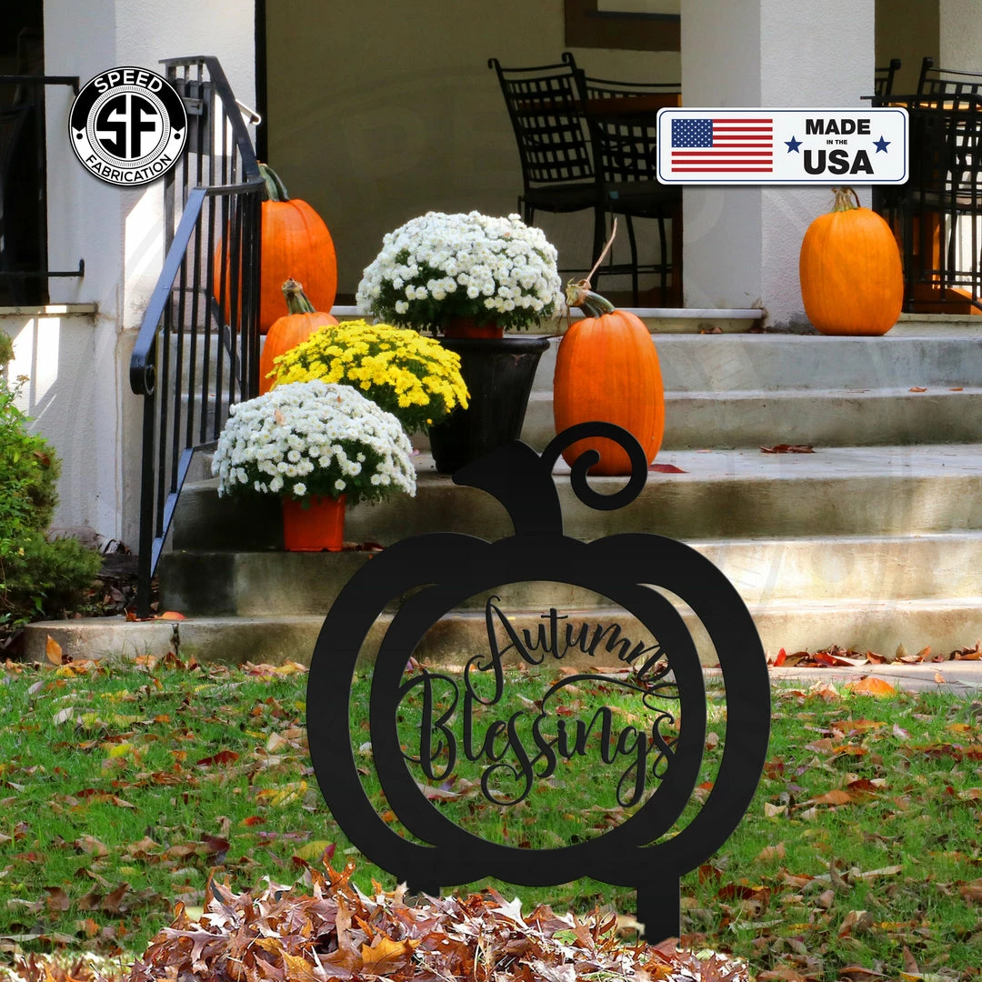 Speed Fabrication Fall/Autumn Metal Signs Assorted Autumn/Fall Leaves & Thanksgiving Pumpkin Metal Yard Stakes