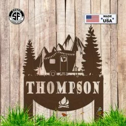 Speed Fabrication Personalized Mountain Camper Yard Stake Metal Sign Outdoor Patio/Lawn Metal Signs