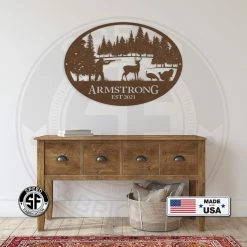 Speed Fabrication Personalized Turkey And Deer Hunting Scene Sign Hunting & Fishing Metal Signs