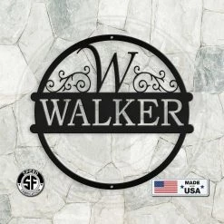 Speed Fabrication Personalized Round Scroll Monogram Metal Sign Monograms