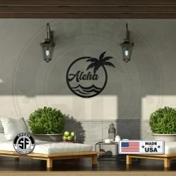 Speed Fabrication Aloha Palm Tree Round Metal Sign