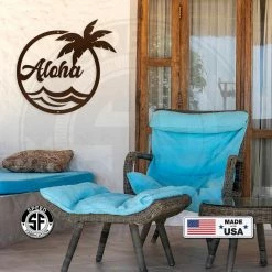 Speed Fabrication Aloha Palm Tree Round Metal Sign