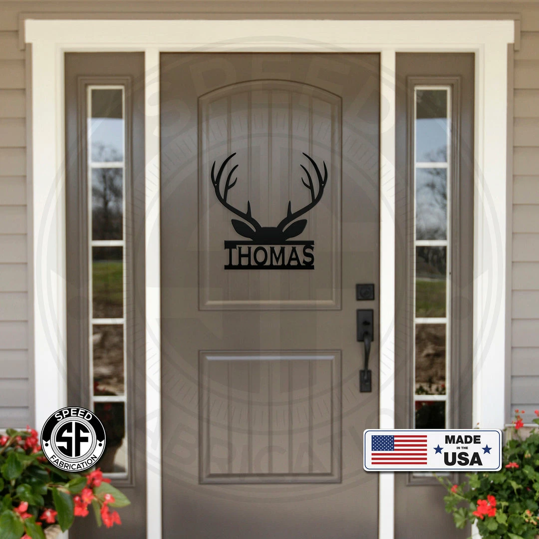 Speed Fabrication Hunting & Fishing Metal Signs Personalized Deer Antler Monogram Metal Sign