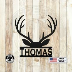 Speed Fabrication Hunting & Fishing Metal Signs Personalized Deer Antler Monogram Metal Sign