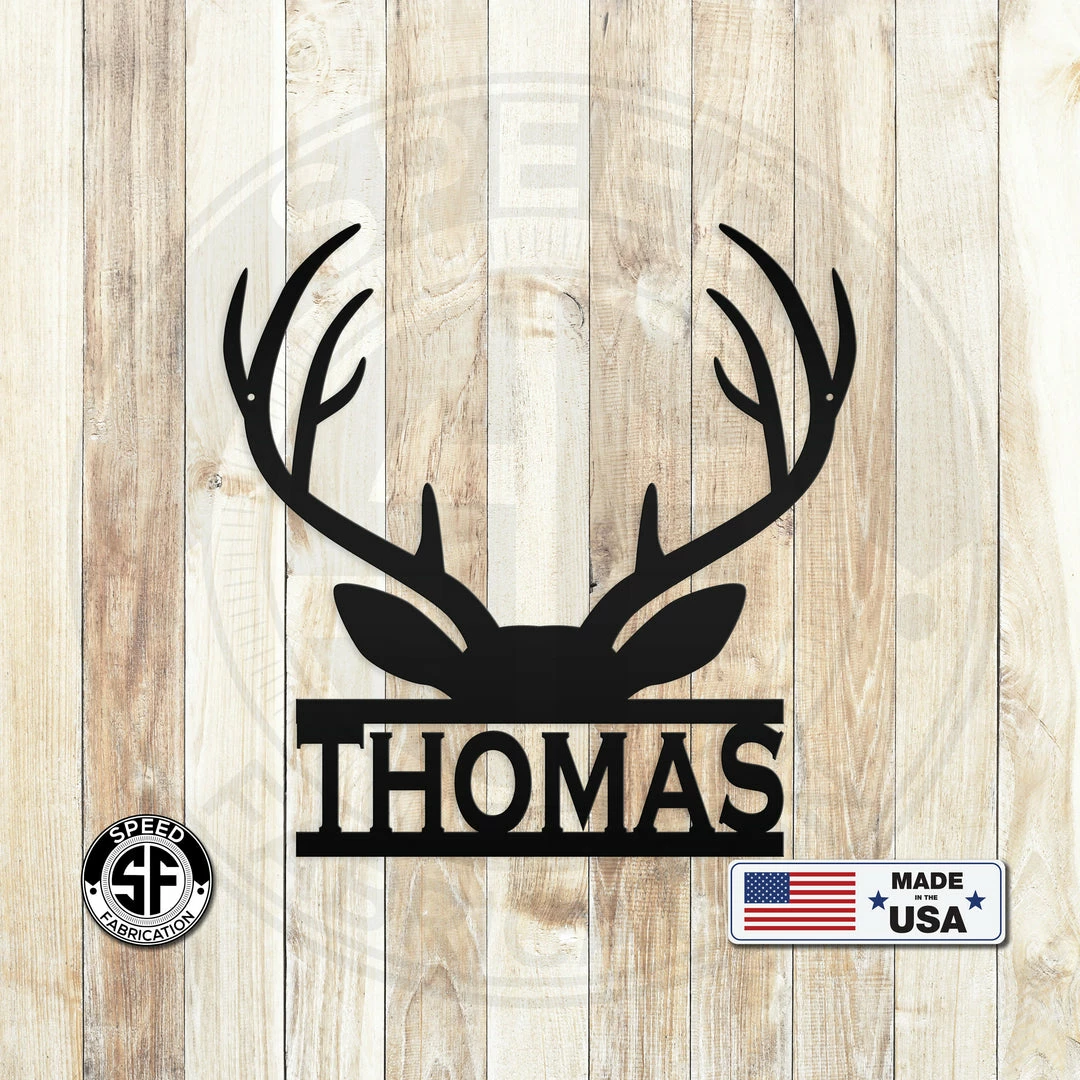 Speed Fabrication Hunting & Fishing Metal Signs Personalized Deer Antler Monogram Metal Sign