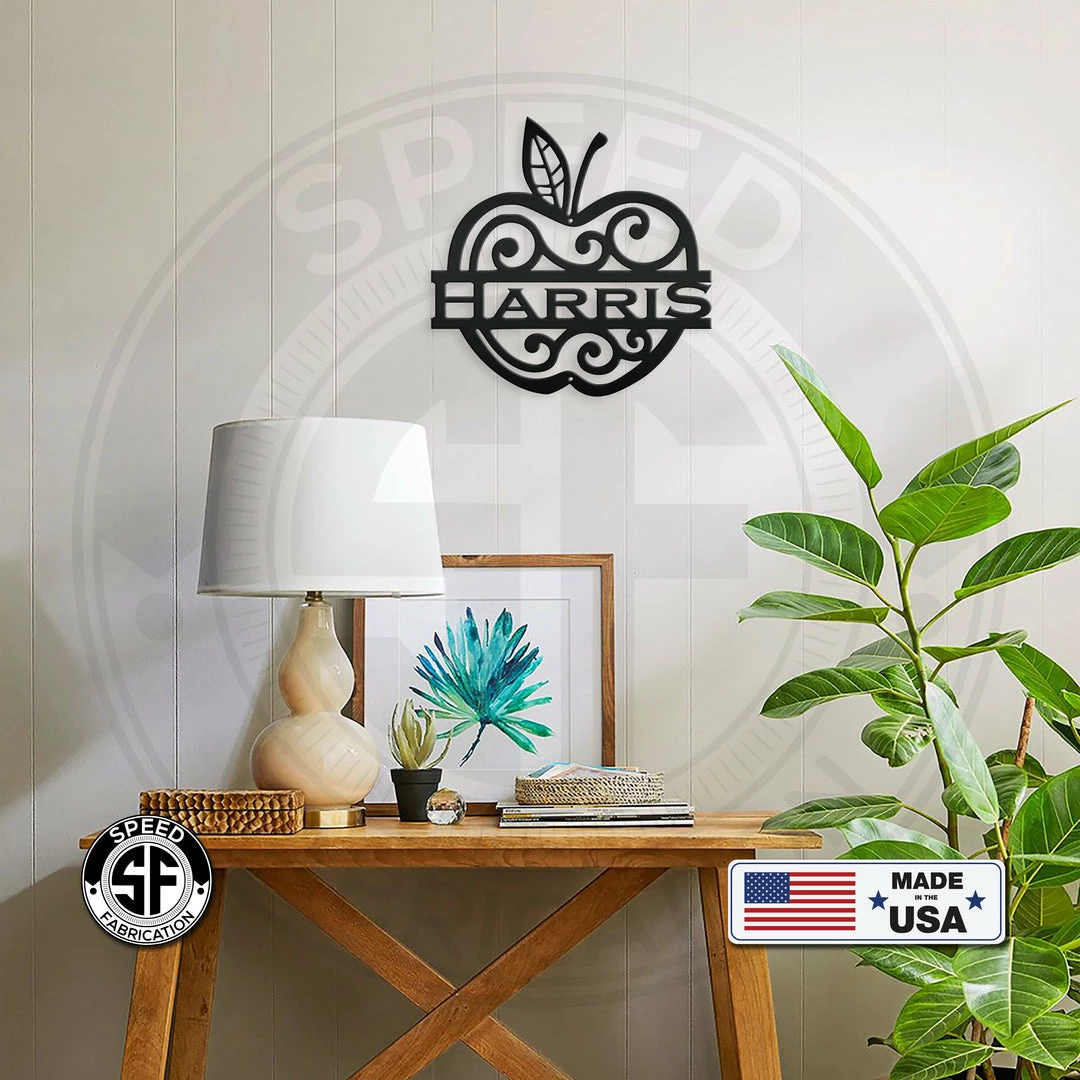 Speed Fabrication Personalized Apple Monogram Metal Sign Home Decor & Gifts