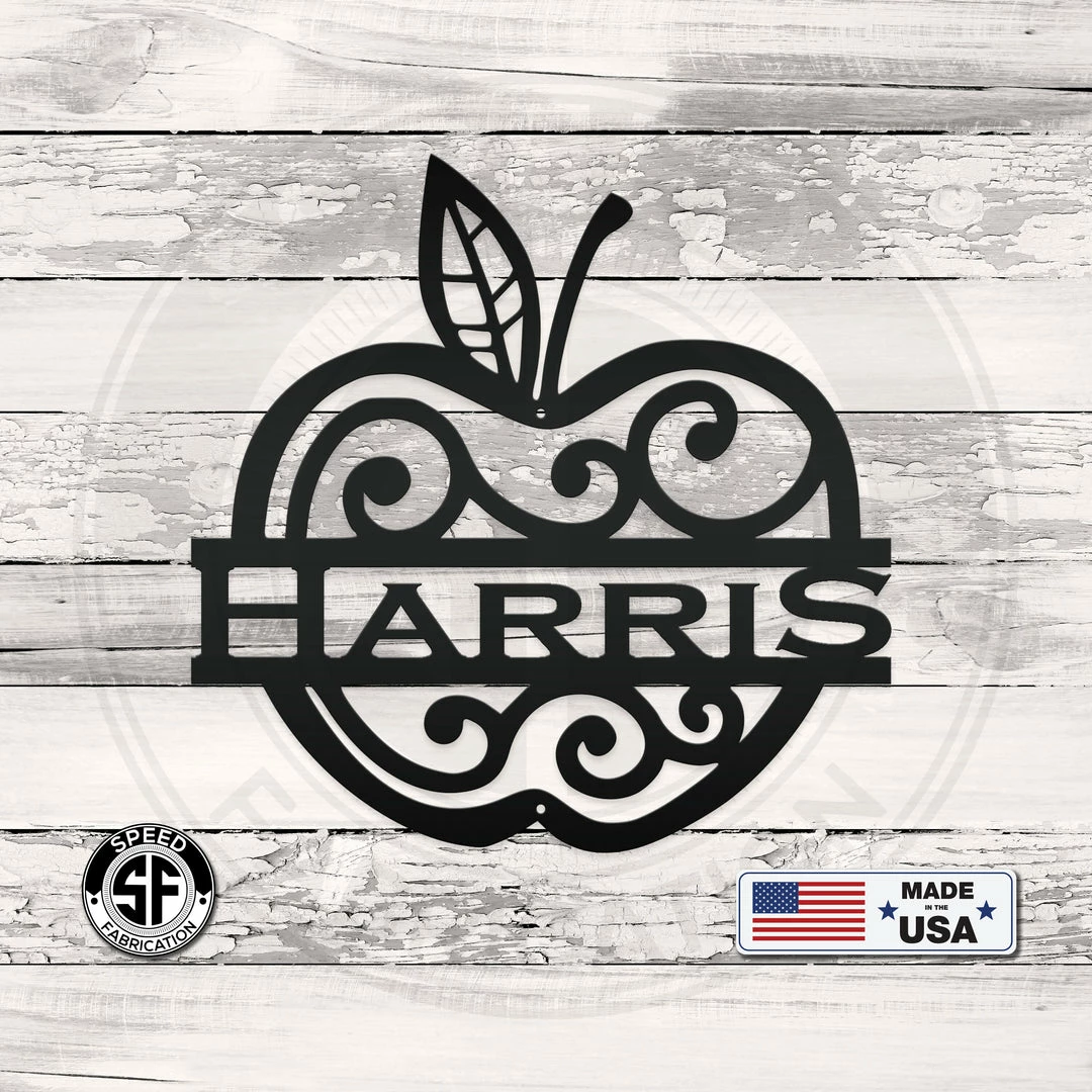 Speed Fabrication Personalized Apple Monogram Metal Sign Home Decor & Gifts