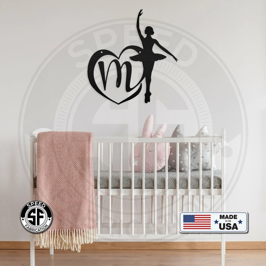Speed Fabrication Personalized Ballerina With Heart Monogram Metal Sign