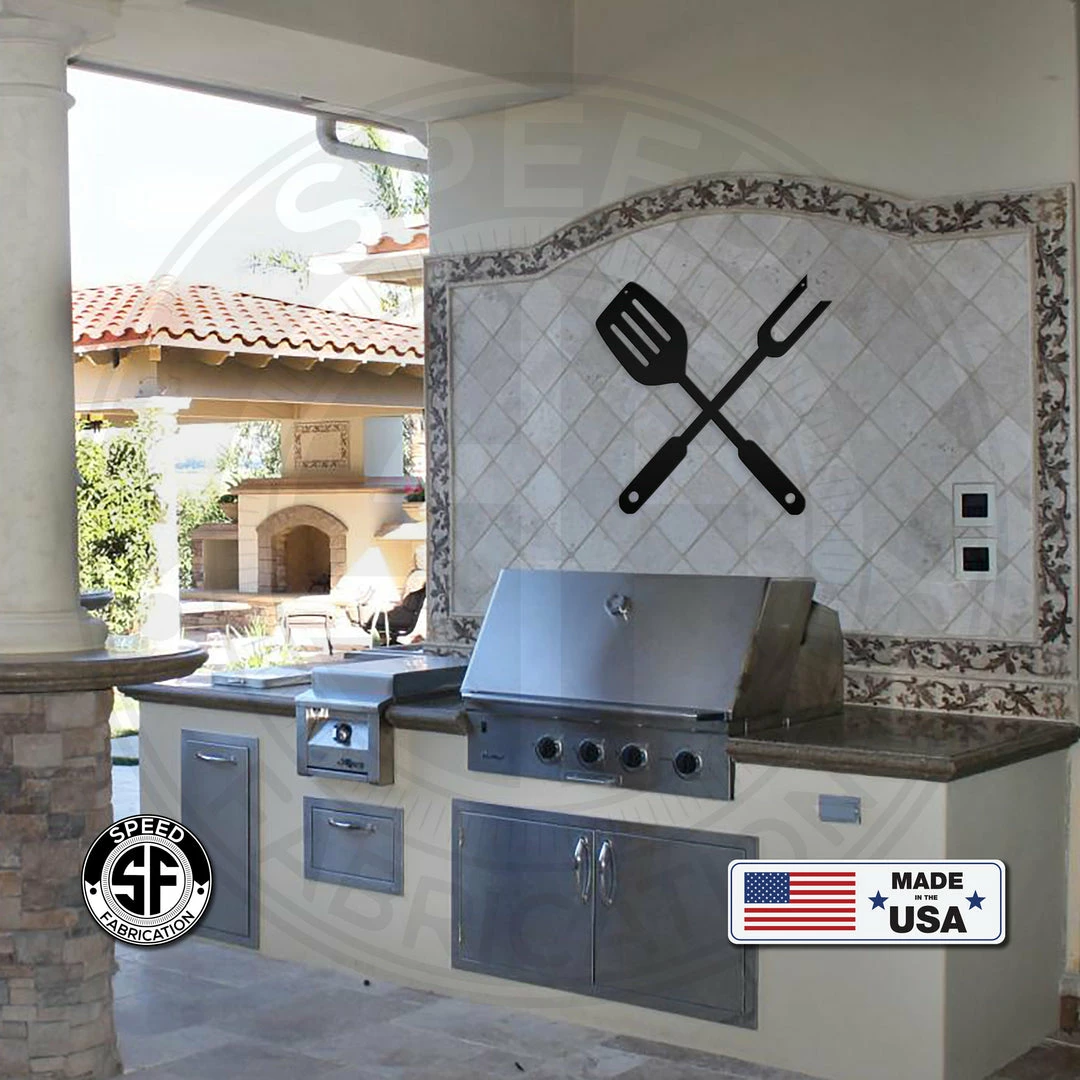 Speed Fabrication BBQ Fork And Spatula Metal Sign