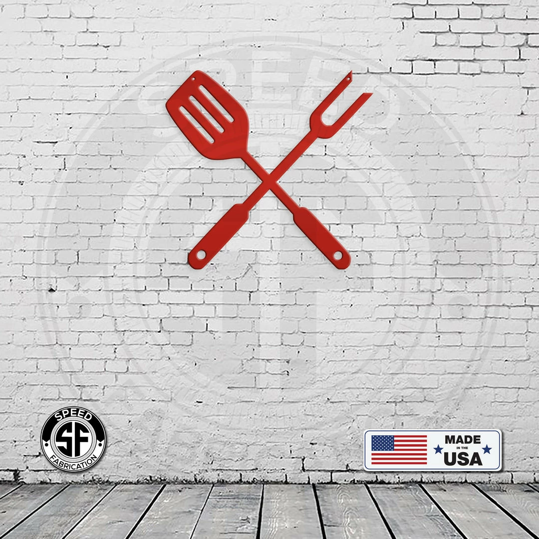 Speed Fabrication BBQ Fork And Spatula Metal Sign