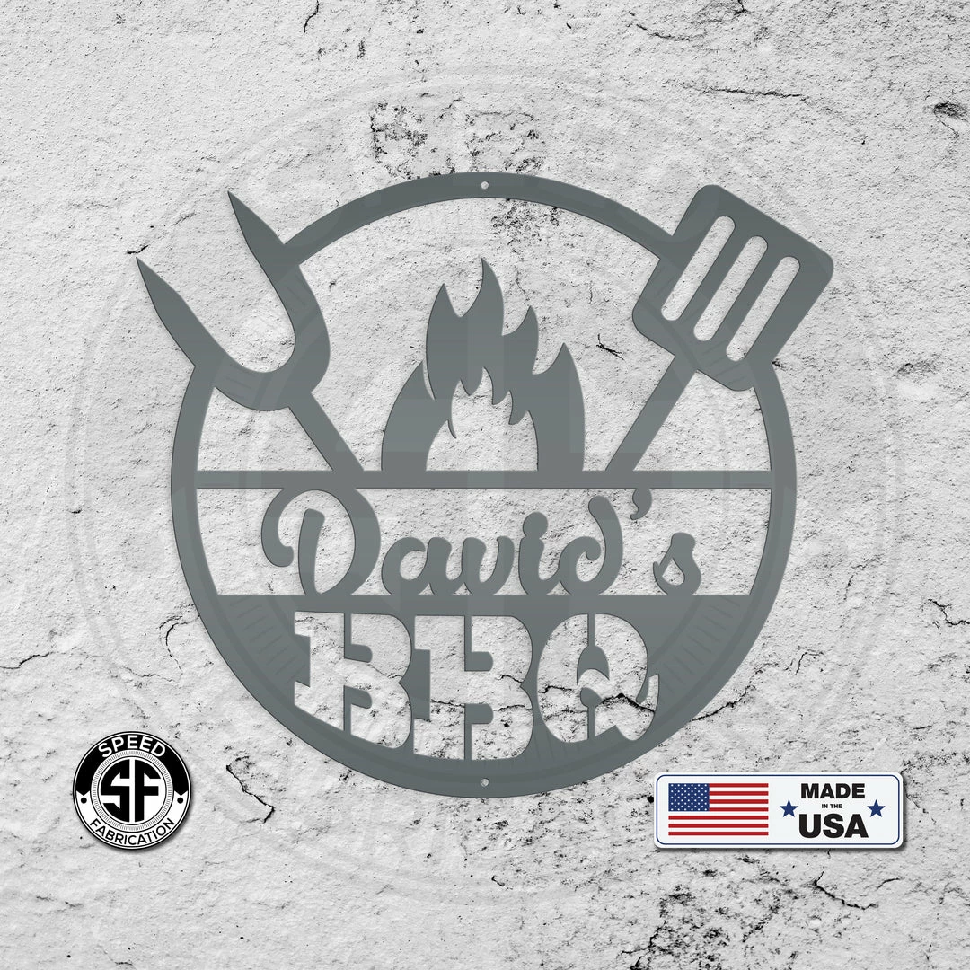 Speed Fabrication Personalized Name BBQ Metal Sign - Indoor Outdoor Home Decor & Gifts