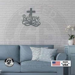 Speed Fabrication Home Decor & Gifts Believe Cross Metal Sign