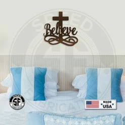 Speed Fabrication Home Decor & Gifts Believe Cross Metal Sign