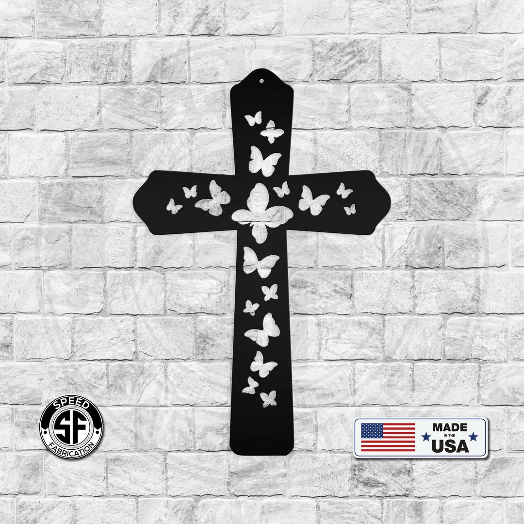 Speed Fabrication Butterfly Cross Metal Sign
