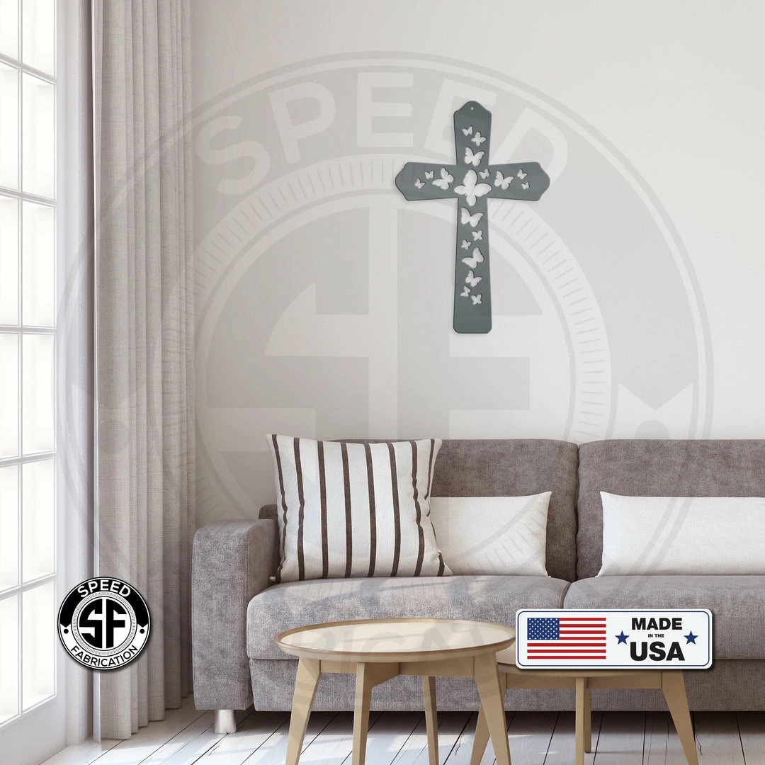 Speed Fabrication Butterfly Cross Metal Sign