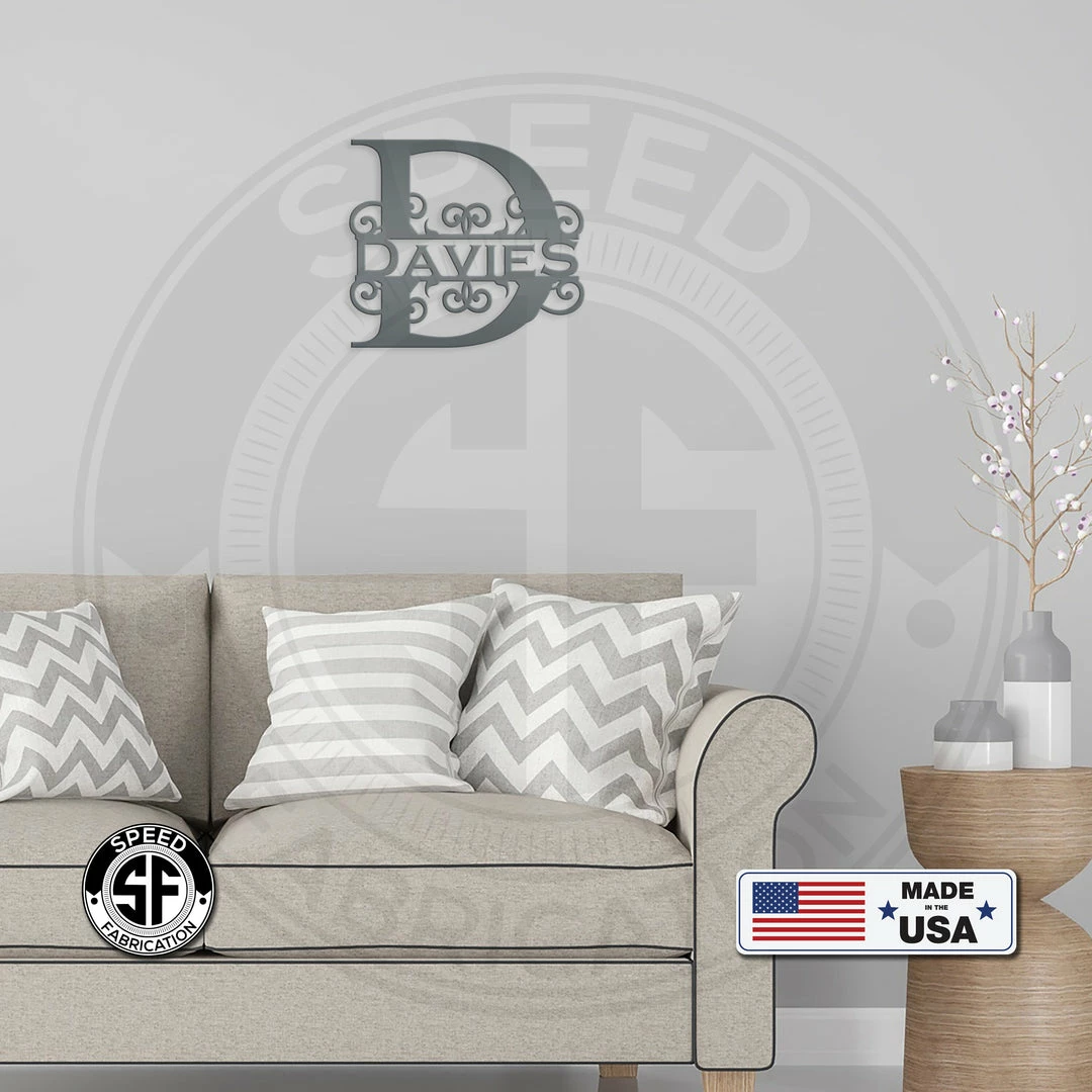 Speed Fabrication Personalized Split Curl Monogram Metal Sign