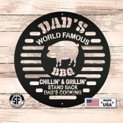 Speed Fabrication Dad's World Famous BBQ Metal Sign Outdoor Patio/Lawn Metal Signs