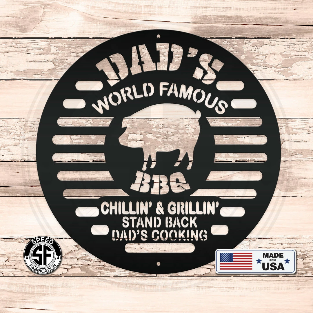 Speed Fabrication Dad's World Famous BBQ Metal Sign Outdoor Patio/Lawn Metal Signs