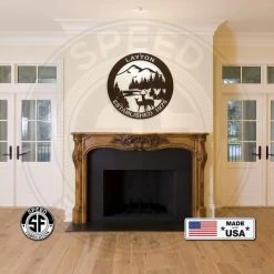 Speed Fabrication Hunting & Fishing Metal Signs Personalized Family Name Outdoor Mountain Deer Scene With Established Date Round Metal Sign
