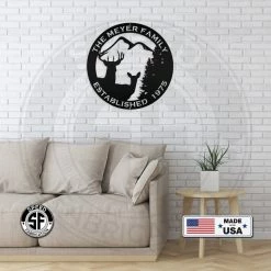 Speed Fabrication Personalized Family Name Outdoor Deer Scene With Established Date Round Metal Sign Hunting & Fishing Metal Signs