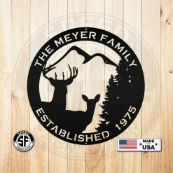 Speed Fabrication Personalized Family Name Outdoor Deer Scene With Established Date Round Metal Sign Hunting & Fishing Metal Signs