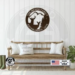 Speed Fabrication Personalized Family Name Outdoor Deer Scene With Established Date Round Metal Sign Hunting & Fishing Metal Signs