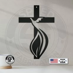 Speed Fabrication Home Decor & Gifts Cross Sign With Dove And Flame