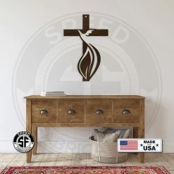 Speed Fabrication Home Decor & Gifts Cross Sign With Dove And Flame