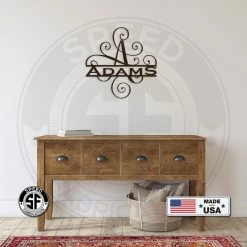 Speed Fabrication Elegant Swirl Family Name With Initial Home Decor & Gifts