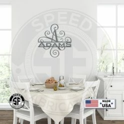 Speed Fabrication Elegant Swirl Family Name With Initial Home Decor & Gifts