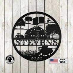Speed Fabrication Round Personalized Harvesting Farm Scene With Year Metal Sign Farm Metal Signs