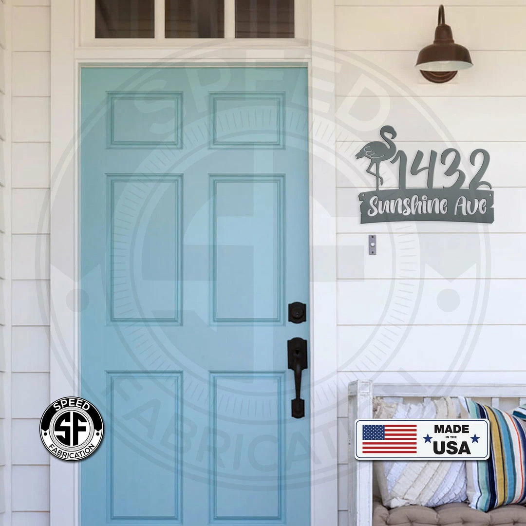 Speed Fabrication Personalized Flamingo Address Metal Sign Address/House Number Metal Signs
