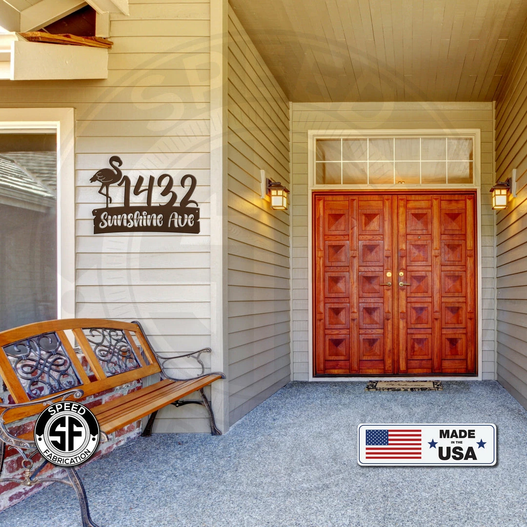 Speed Fabrication Personalized Flamingo Address Metal Sign Address/House Number Metal Signs