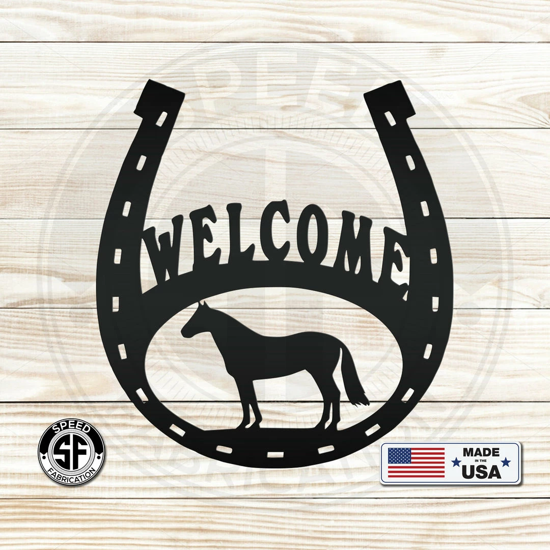 Speed Fabrication Horseshoe Welcome Metal Sign Farm Metal Signs