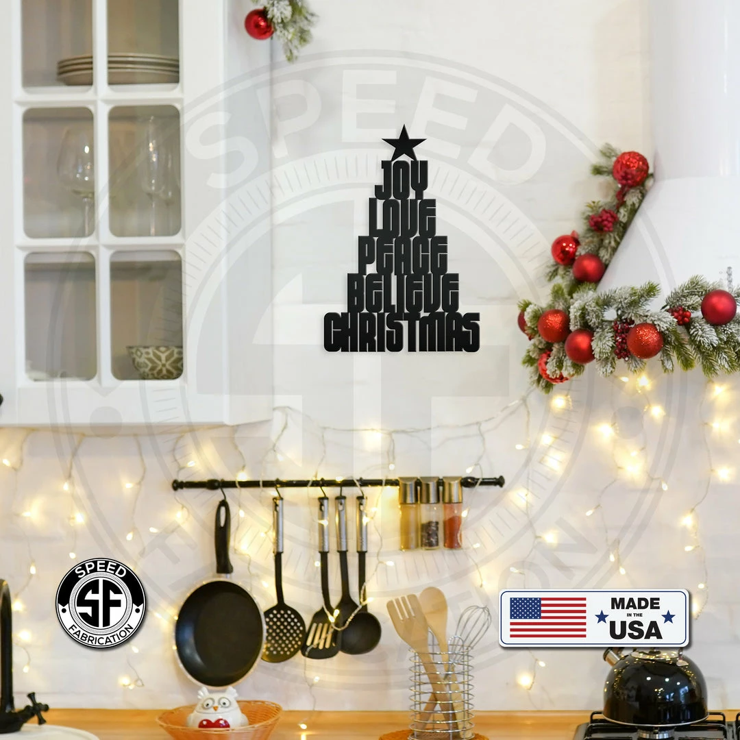 Speed Fabrication Joy Love Peace Believe Christmas Tree Metal Sign Christmas Metal Signs