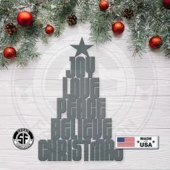 Speed Fabrication Joy Love Peace Believe Christmas Tree Metal Sign Christmas Metal Signs