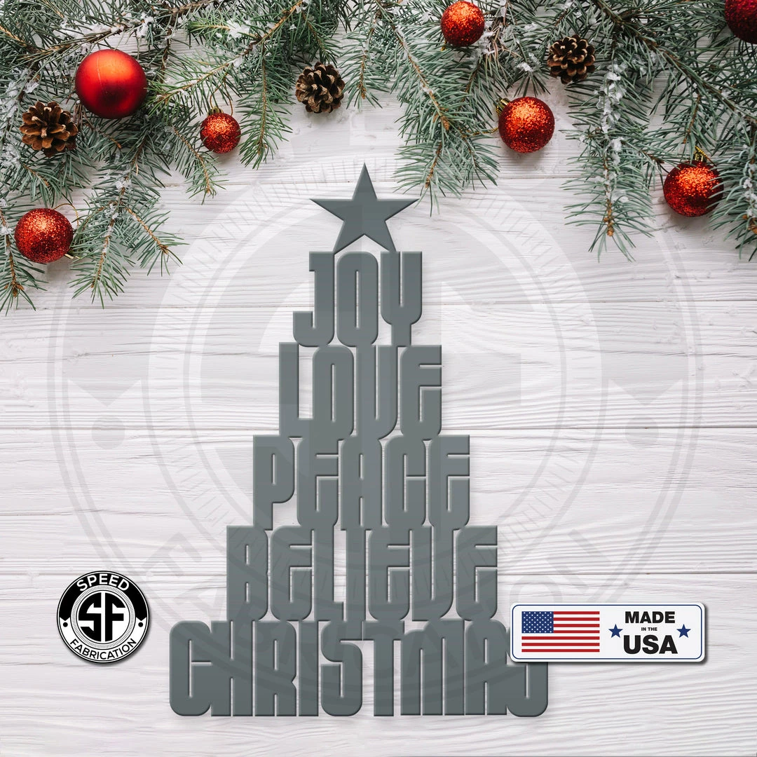 Speed Fabrication Joy Love Peace Believe Christmas Tree Metal Sign Christmas Metal Signs