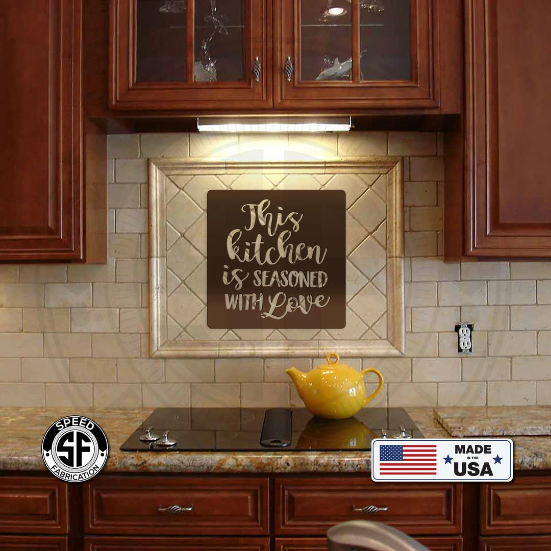 Speed Fabrication Kitchen Seasoned With Love Metal Sign