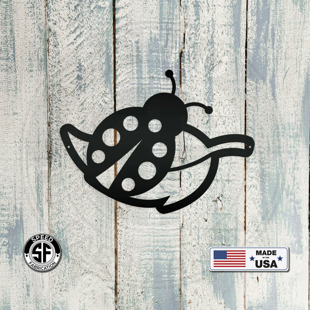Speed Fabrication Decor Ladybug On Leaf Metal Sign