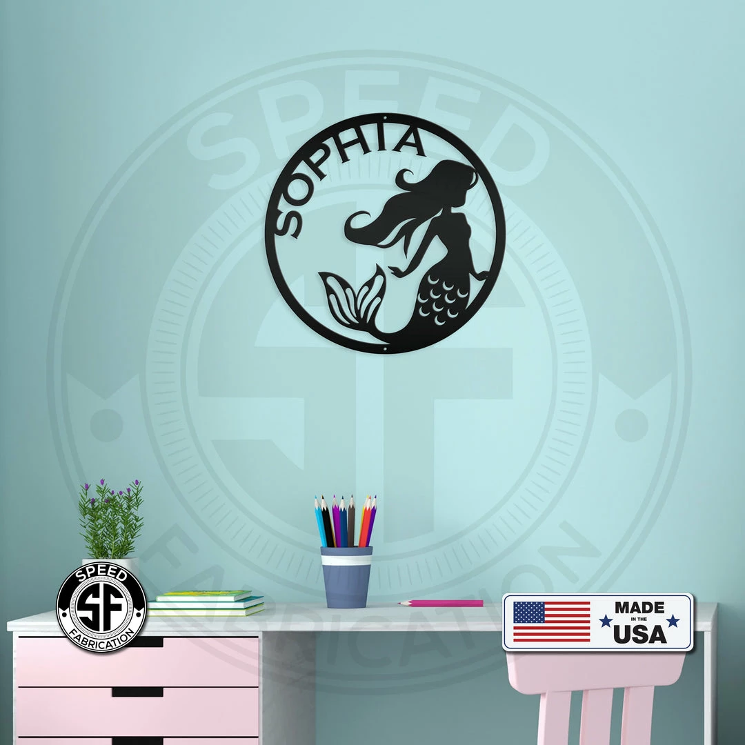 Speed Fabrication Personalized Mermaid Circle Metal Sign
