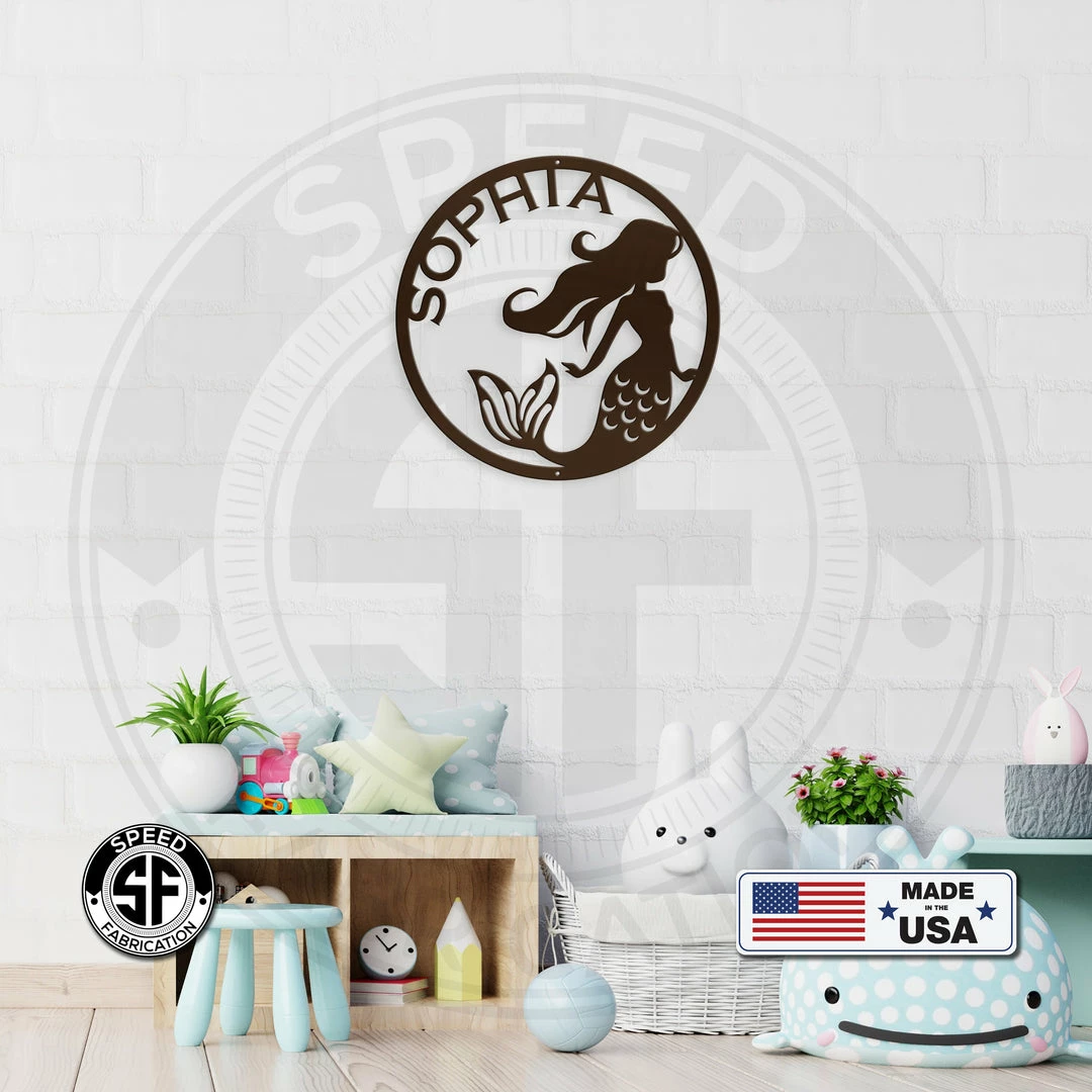 Speed Fabrication Personalized Mermaid Circle Metal Sign